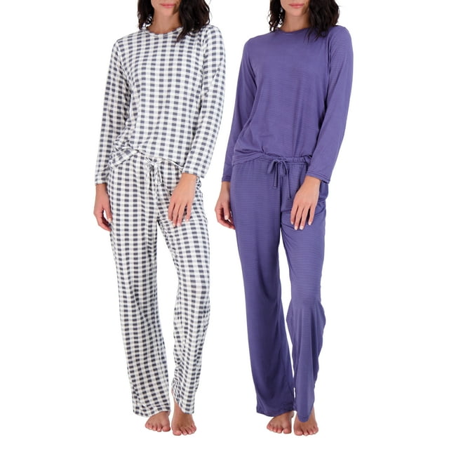 2 Pack: Real Essentials Womens Super Soft Cozy Long Sleeve Pajama Sets ...