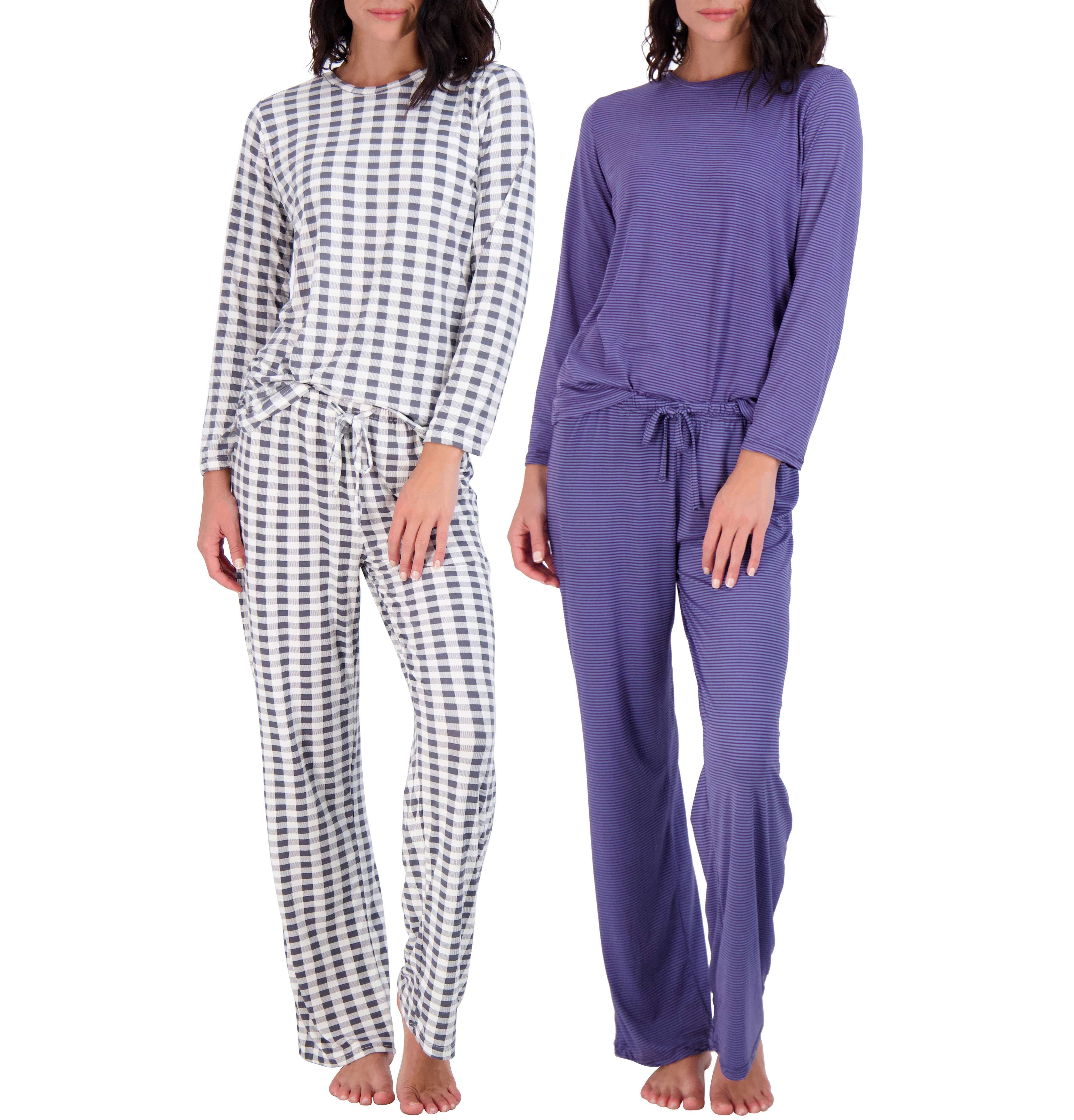 Real Essentials 2 Pack Women's Pajama Set - Short Or Long Sleeve Options, Purple & Pink, X-Small - View #14