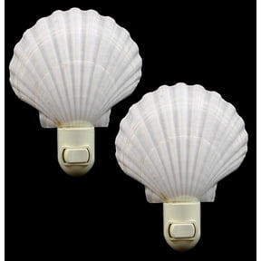 2 Pack: Real Seashell Night Light White Scallop Shell Decorative Beach Cottage Nautical Decor 5" Tall
