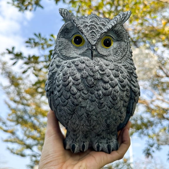 2 Pack Realistic Owl Statues for Indoor & Outdoor Decoration, Effective Birds Deterrent for Garden, , Yard, and Home Decor, Suitable for Spring Decor (Brown & Gray)