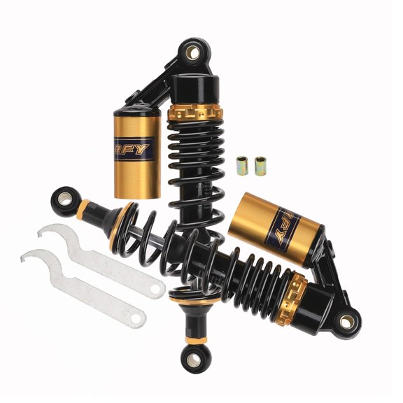2 Pack Rear Air Shock Absorbers Suspension Eye to Clevis Adjustable Universal for 150cc~750cc Motorcycle ATV Go Kart Quad Moped Dirt Pit Bike Sport Bikes Scooter Black & Gold
