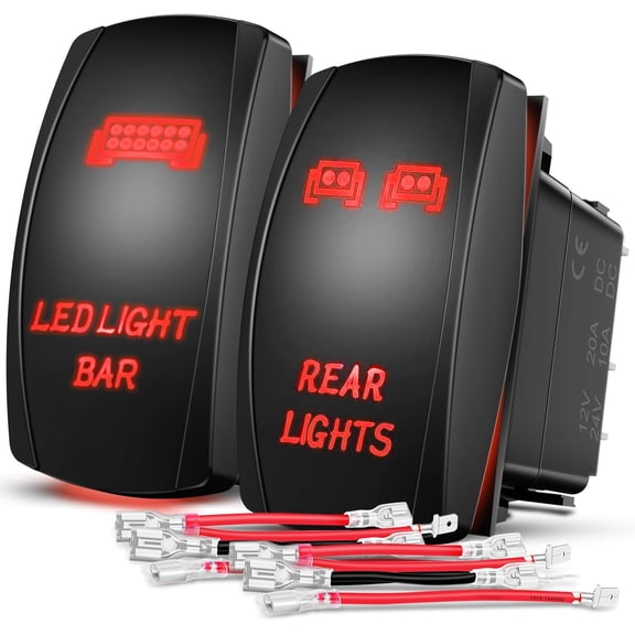 2 Pack Rear Lights Rocker Switch Led Light Bar 5Pin Laser On Off SPST Switches 20A/12V 10A/24V Red LED with Jumper Wire Set for Cars Trucks Boats RVs