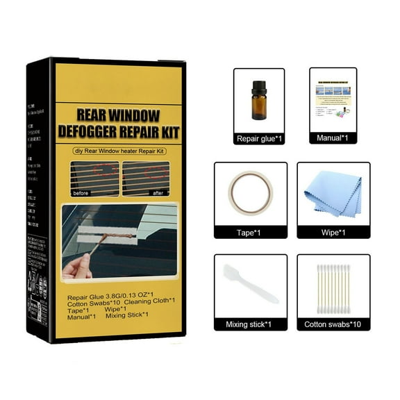 2 Pack Rear Window Defogger Repair Kit With Adhesive Tape Cleaning Cloth Mixing Rod For Car Windshield Heater Line Fix Restoration Solution 86G