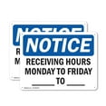 thumbnail image 1 of (2 Pack) Receiving Hours Monday To Friday ____ To ____ OSHA Notice Sign 18 Inch X 12 Inch Indoor / Outdoor Rust-Free Aluminum Metal Signs for Workplace, Workshop, and Construction Site, 1 of 8