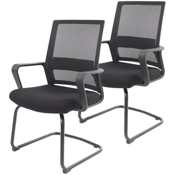 2 Pack Reception Chairs with Sled Base Mid Back Mesh for Conference Waiting Meeting Guest Room$$Office