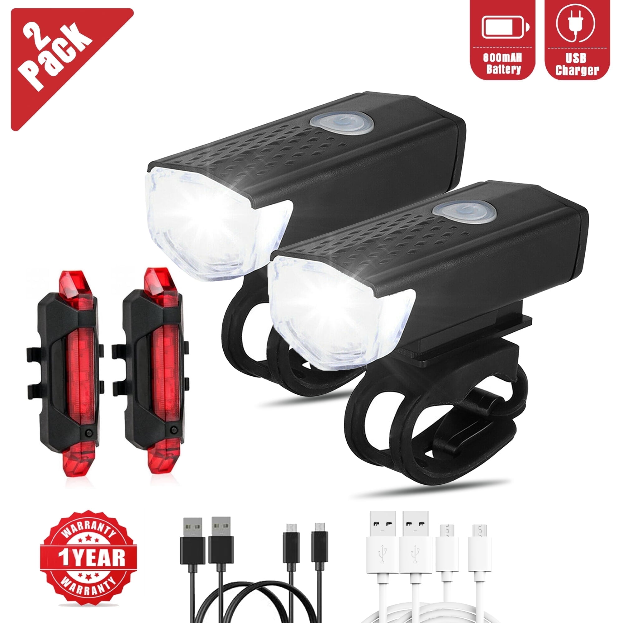 PortableOut LED Bike Front and Rear Tail Light Set, Rechargeable, Waterproof for Night Riding