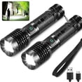 thumbnail image 1 of 2 Pack Rechargeable Flashlights, High Lumens Compact LED Flashlights with Clip, 5 Modes Waterproof Super Bright Mini Zoomable Flashlight for Hiking,Camping, 1 of 6