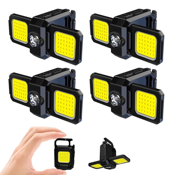 2 Pack Rechargeable Keychain Flashlight Foldable EDC Work Light with Bottle Opener for Camping, Repair, Emergency & Hiking