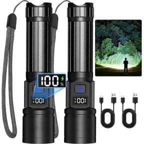 2 Pack Rechargeable LED Flashlights, Super Bright High Lumens with 5 Adjustable Modes & Zoomable Design, Built-in LCD Digital Display, Powerful Handheld Torches for Home, Emergency and Camping Use