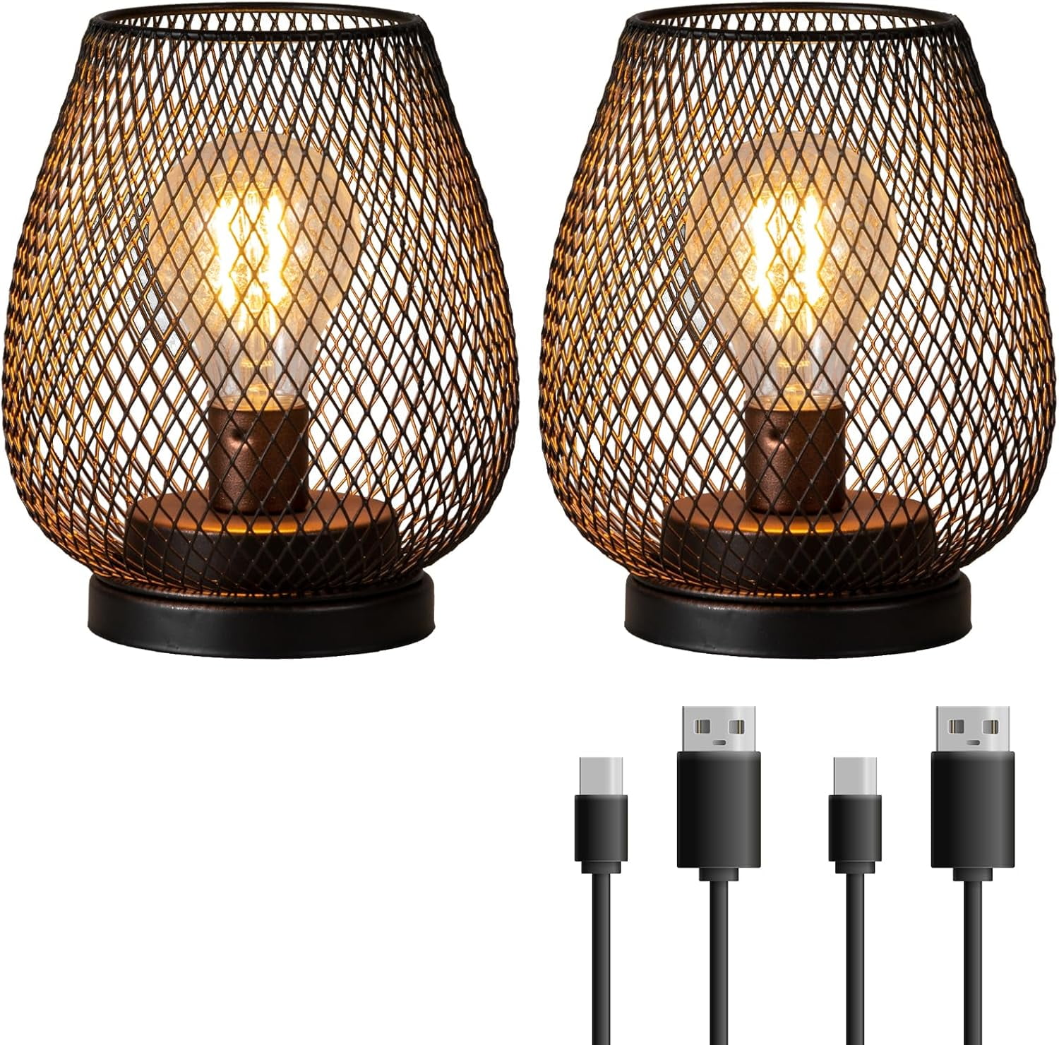 2-Pack Battery Operated Table Lamps With Timer - Wooden Cordless Night Lights For Home Decor