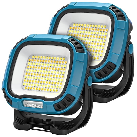 2 Pack Rechargeable Magnetic LED Work Light, 6000mAh 4000LM 136-LED with Hook, IP65 Waterproof, 30H Runtime, Portable for Car Repair, Job Site, Emergency (Blue)
