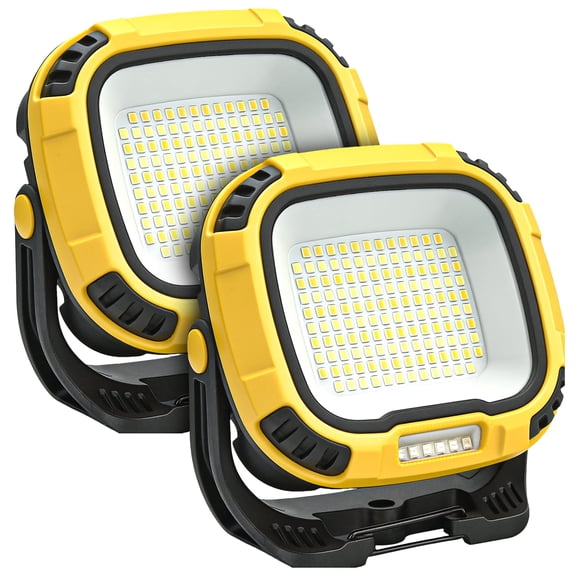 2 Pack Rechargeable Magnetic LED Work Light, 6000mAh 4000LM 136-LED with Hook, IP65 Waterproof, 30H Runtime, Portable for Car Repair, Job Site, Emergency (Yellow)