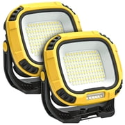 2 Pack Rechargeable Magnetic LED Work Light, 6000mAh 4000LM 136-LED with Hook, IP65 Waterproof, 30H Runtime, Portable for Car Repair, Job Site, Emergency Yellow