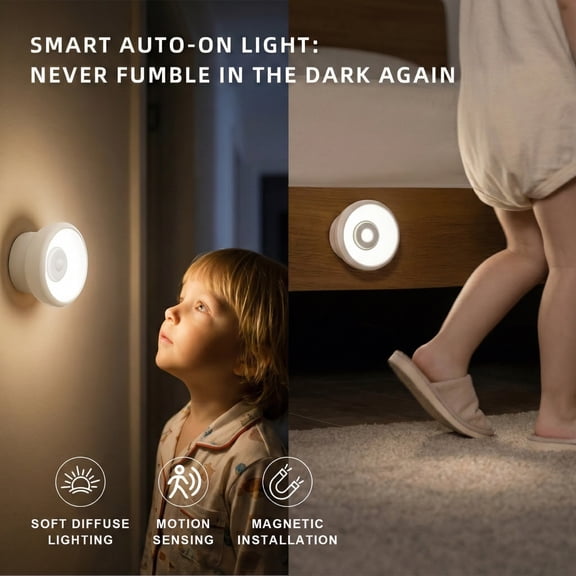 2 Pack Rechargeable Motion Sensor Light Indoor, Wireless Under Cabinet Lighting LED Lights for Bedroom/Bathroom/Kitchen/Stairs Home Decor (White Light)