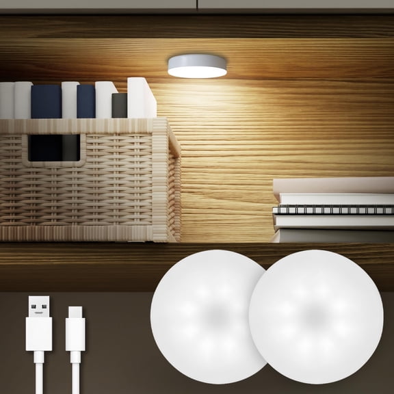 2 Pack Rechargeable Night Lights, Dimmable & 3-Color Temperature Tunable, Touch & Magnetic Stick-On LED Light for Closet, Locker, Cabinet, Bedside, Kitchen