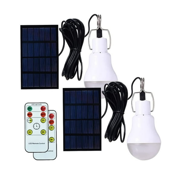 2 Pack Solar Light Bulbs, Rechargeable Solar LED Light Bulb with Remote and Timer, 4 Light Modes & Auto Mode Solar Shed Light for Home Camping Chicken Coop, Emergency Power Outage