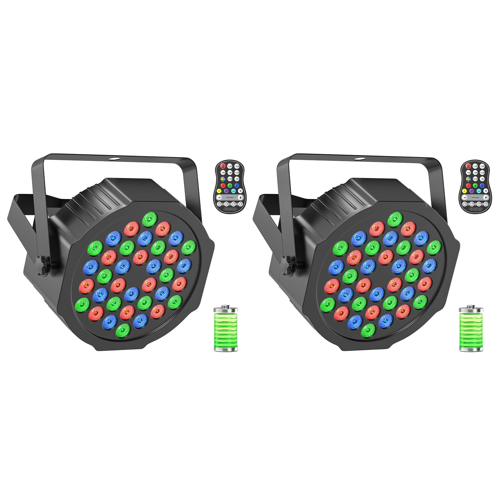 2-Pack Rechargeable Stage Lights 36 RGB LED DJ Par Lights - Sound Activation & Remote & DMX512 for Birthday Christmas Wedding