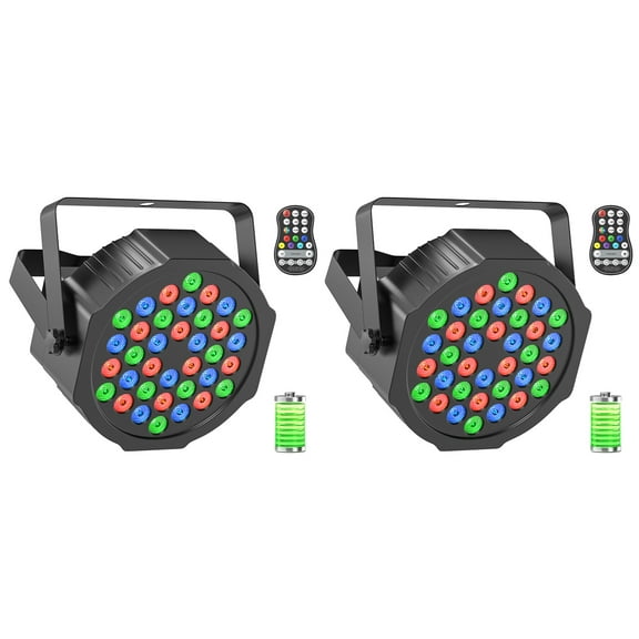 2-Pack Rechargeable Stage Lights 36 RGB LED DJ Par Lights - Sound Activation & Remote & DMX512 for Birthday Christmas Wedding