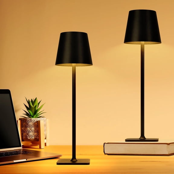 2 Pack Rechargeable Table Lamp - Cordless LED Lamp with 4000mAh Battery Operated LED Desk Lamp, Portable Table Light Outdoor for Dinner Patio Restaurant Bar Bedroom Coffee Shop Night Light(Black)