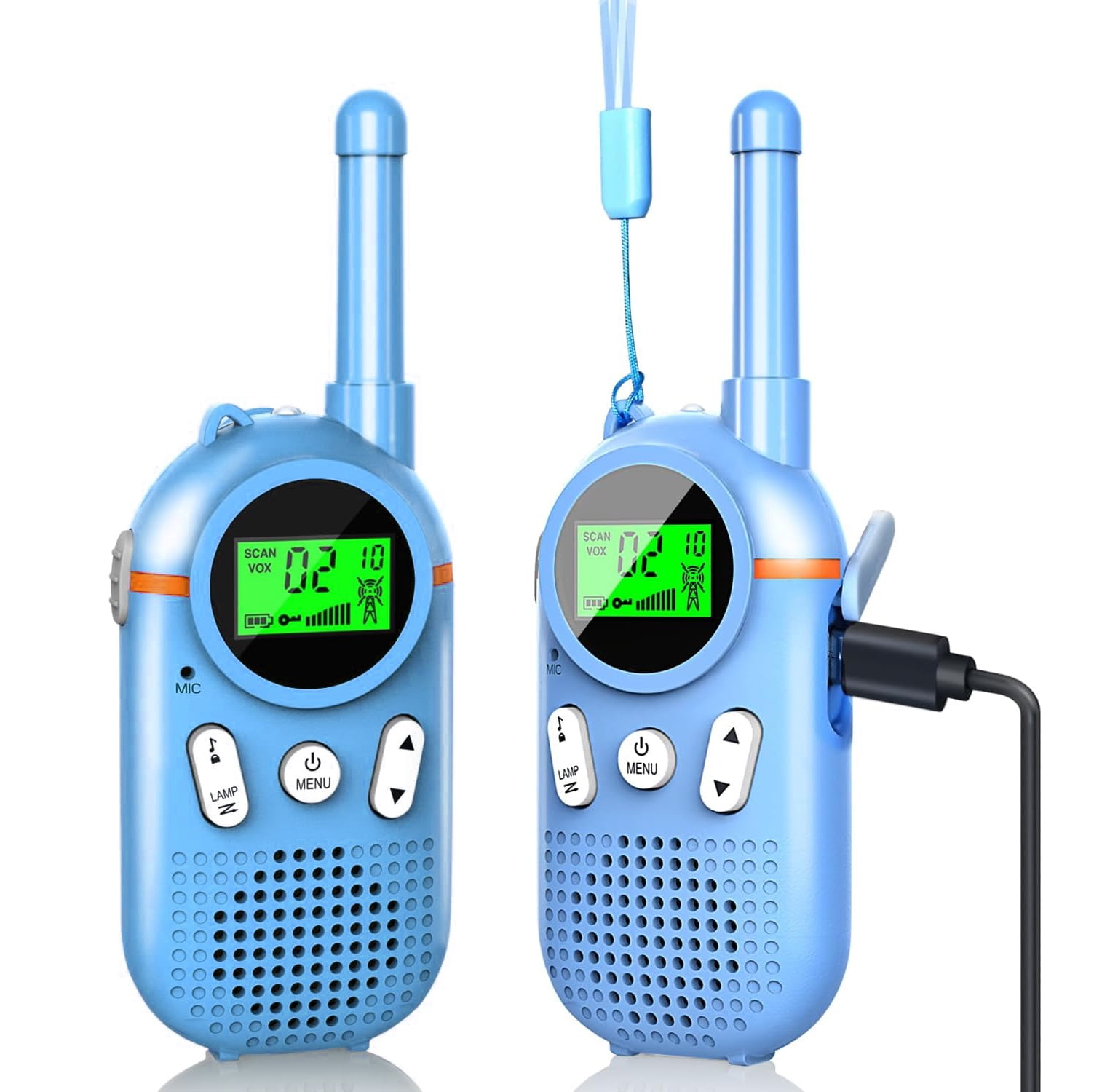 Onn. 16 Miles Walkie Talkies 2pk with Two Way Radios, LED Light,  Rechargeable, 121 Channels