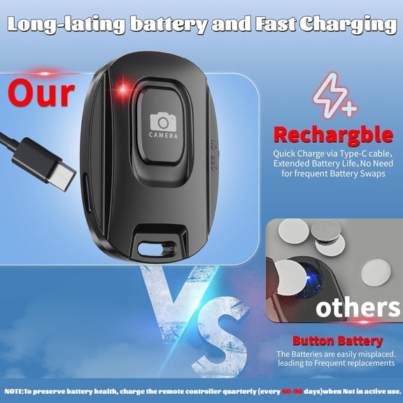 2 Pack Rechargeable Wireless Camera Remote Shutter for iPhone and Android Smartphones, Bluetooth Phone Remote Control,Selfie Button for Photos and Videos Charging Cable and Wrist Strap Included
