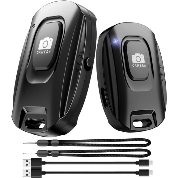 2 Pack Rechargeable Wireless Camera Remote Shutter for iPhone and Android Smartphones, Bluetooth Phone Remote Control,Selfie Button for Photos and Videos Charging Cable and Wrist Strap Included