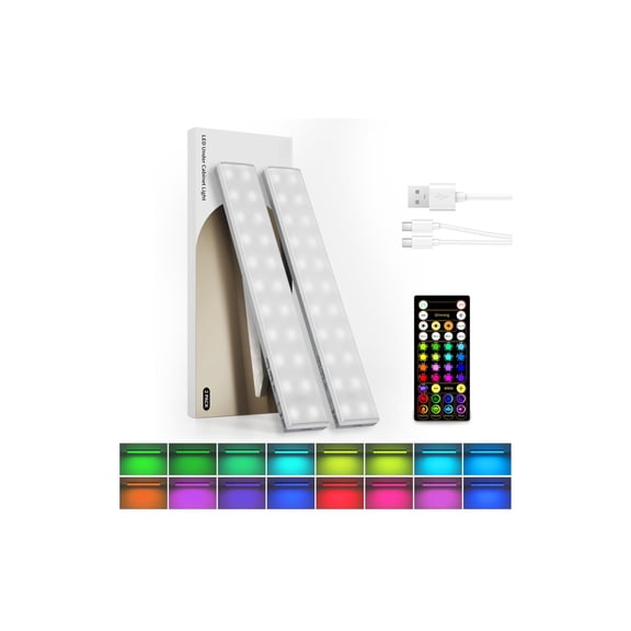 2 Pack Rechargeable Wireless Under-Cabinet Light Bars with Remote, Color Changing