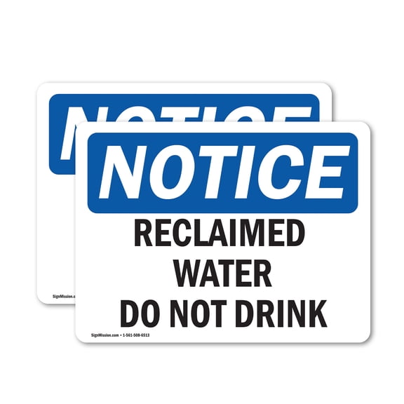 (2 Pack) Reclaimed Water Do Not Drink OSHA Notice Sign 7 Inch X 5 Inch Vinyl Label Decal Sticker Weather Resistant, UV Protected for Workplace, Business, and Construction Site, Made in the USA