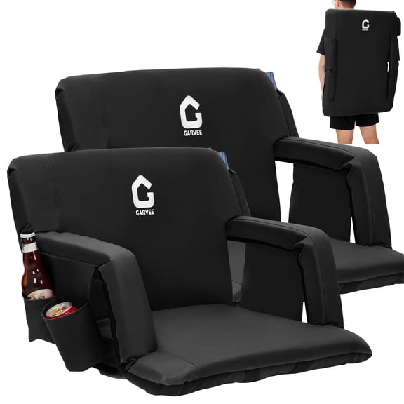 2 Pack Reclining Stadium Seats,Extra Wide Bleacher Seat with Back Support & Padded Cushion,6 Adjustable Angles, Large Pockets, Cup Holders & Non-Slip Mat for Football Games & Outdoor Events