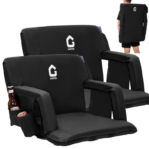 2 Pack Reclining Stadium Seats,Extra Wide Bleacher Seat with Back Support & Padded Cushion,6 Adjustable Angles, Large Pockets, Cup Holders & Non-Slip Mat for Football Games & Outdoor Events