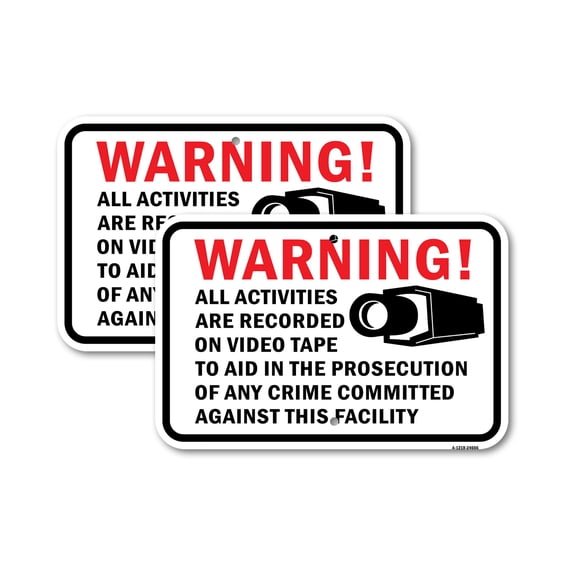 (2 Pack) We Record On Video To Aid Prosecution Of Crime Com | 18" X 24" Heavy-Gauge Aluminum Sign | Rust Free Aluminum, Weather Resistant, Waterproof, Fade Resistant, 2 Pre-drilled