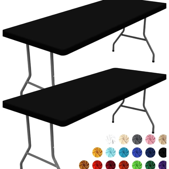 2 Pack Rectangle Spandex Fitted Table Cloth with Elastic Tablecloth 8FT, Black