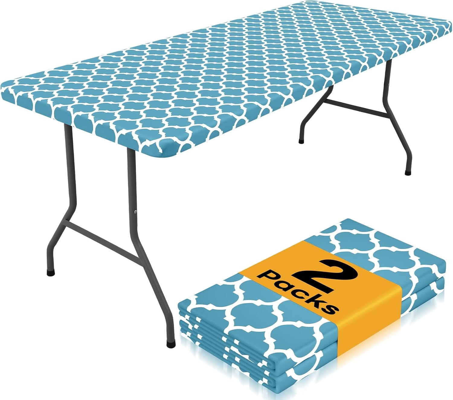 2 Pack Rectangle Table Cloth 4 Foot, Waterproof Elastic Fitted ...