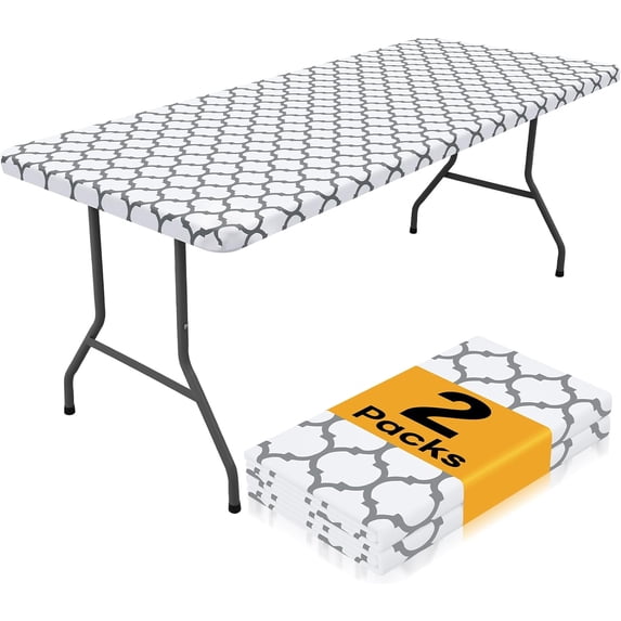 2 Pack Rectangle Table Cloth 8 Foot, Waterproof Elastic Fitted ...