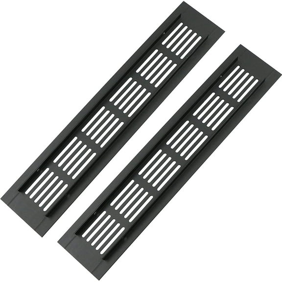 2 Pack Rectangular Aluminum Door Vent Grille 250X50Mm Insect Protection For Rv, Wardrobe, Kitchen Etc. -Black