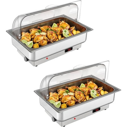 2 Pack Rectangular Chafing Dish Electric Buffet Set,9QT Stainless Steel Food Servers and Warmers with Temperature Control for Catering, Wedding and Parties