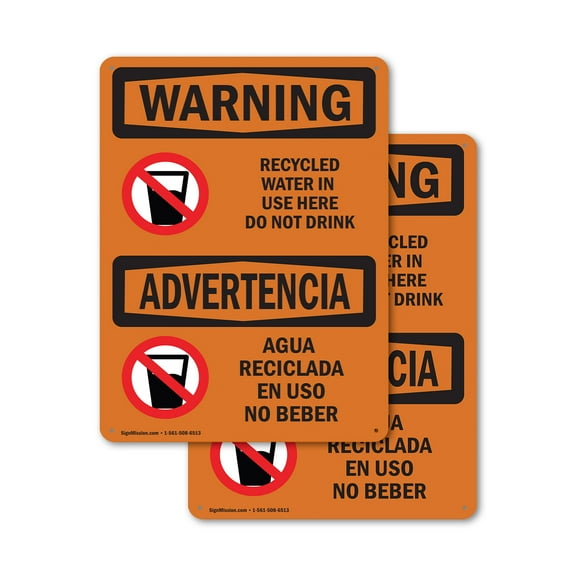 (2 Pack) Recycled Water In Use Here Do Not Drink OSHA Warning Sign 12 Inch X 18 Inch Indoor / Outdoor Rust-Free Aluminum Metal Signs for Workplace, Workshop, and Construction Site, Made in the USA