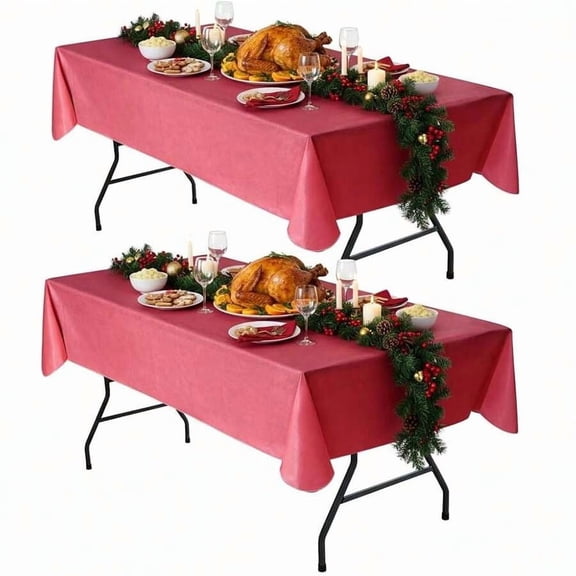 2 Pack Red 60x120 Inch Vinyl Rectangle Tablecloth, Flannel Backed, Waterproof, Disposable For Holiday Dinner Wedding Picnic