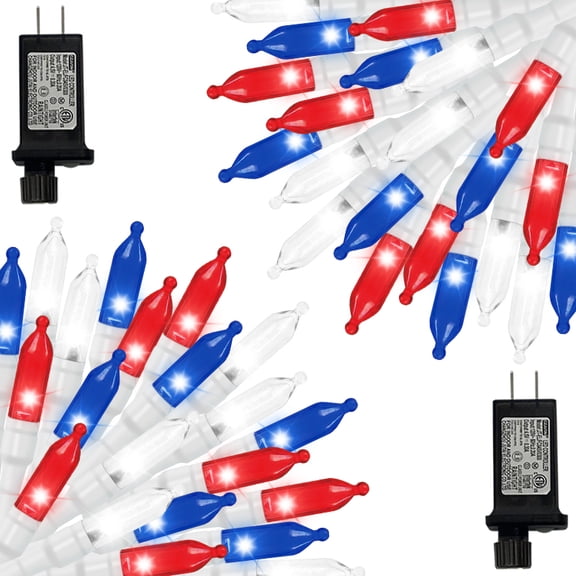 2 Pack Red Blue White Christmas Mini Lights, 32.5FT 100 LED Clear Bulbs String Lights with 16 Light Modes, Fairy Lights Plug in for Outdoor Xmas Trees Garland Wreath Holiday Decorations