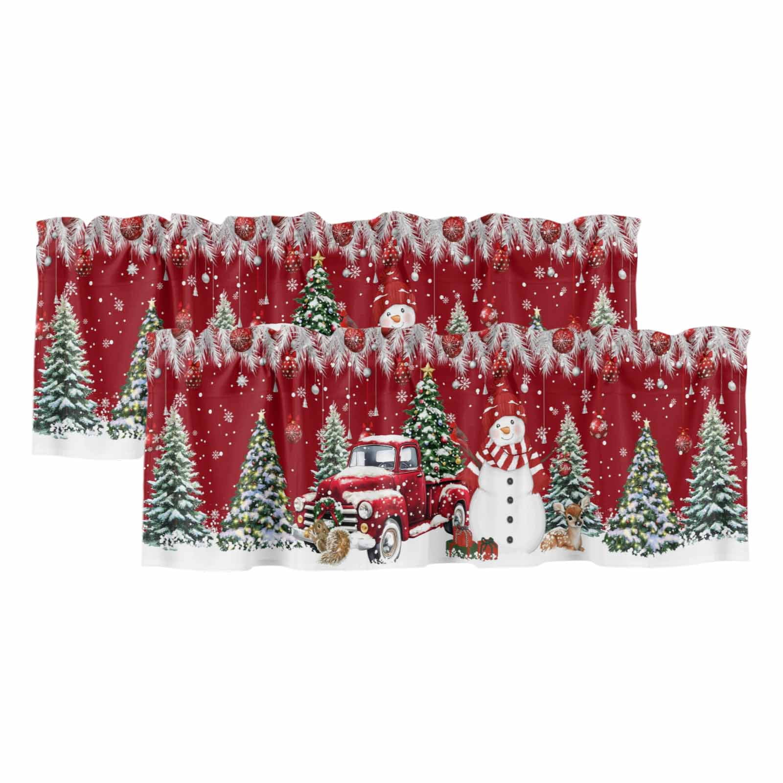 2 Pack Red Christmas Valances for Windows Bedroom Living Room Window ...