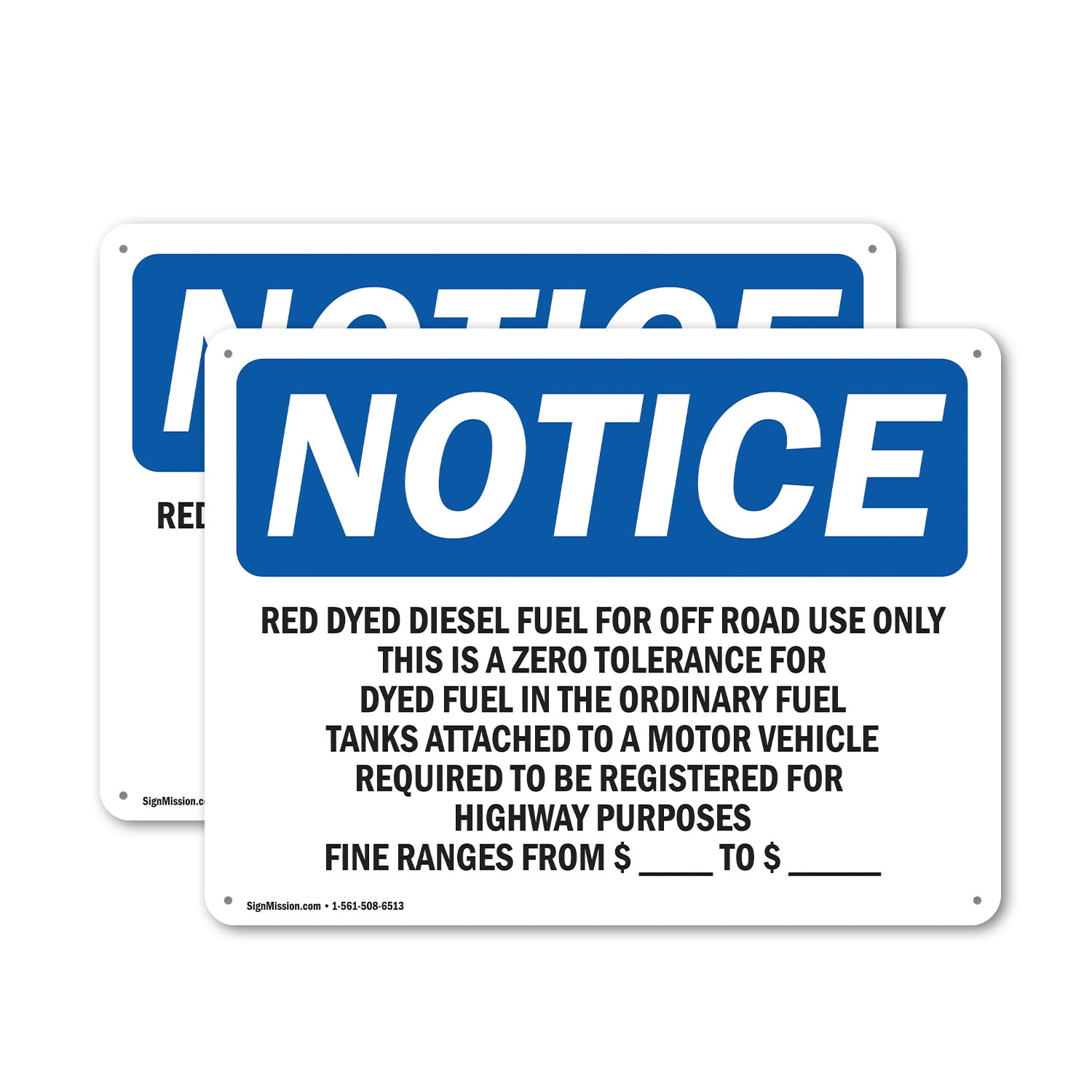 (2 Pack) Red Dyed Diesel Fuel For Off Road Use Only OSHA Notice Sign 24 ...