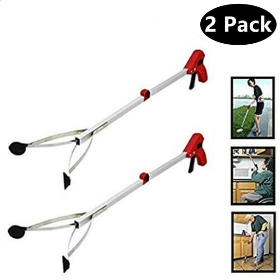 2 Pack Red Foldable Pick Up Tool Grabber Reacher Stick Grab Extend Reach 32" inch