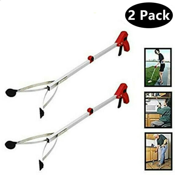 2 Pack Red Foldable Pick Up Tool Grabber Reacher Stick Grab Extend Reach 32" inch