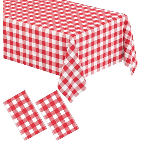 2-Pack Red Gingham Tablecloths, Rectangular Red and White Checkered Disposable Plastic Table Covers for Parties, Christmas, Outdoor Picnic, Birthday, Wedding, Camping 54x108