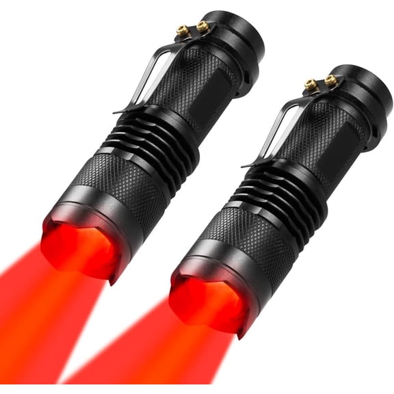 2 Pack Red Light Flashlight Single Mode Red LED Flashlight One Mode Zoomable Night Light Torch for Night Observation and Astronomy Aviation