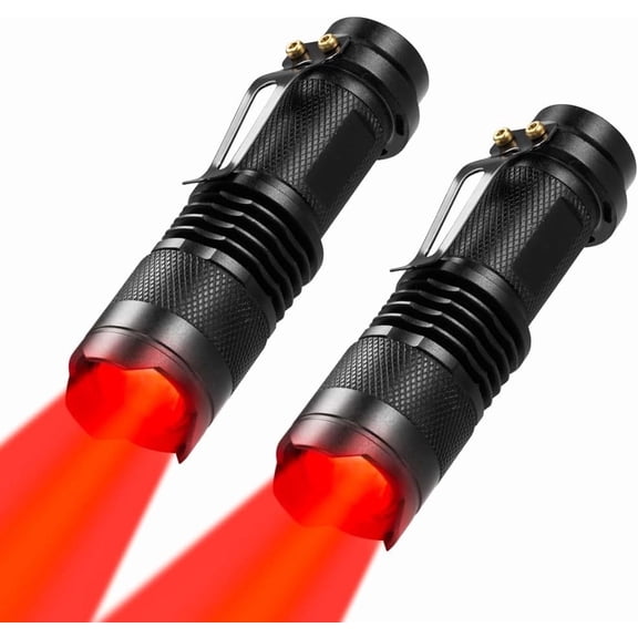2 Pack Red Light Flashlight Single Mode Red LED Flashlight One Mode Zoomable Night Light Torch for Night Observation and Astronomy Aviation