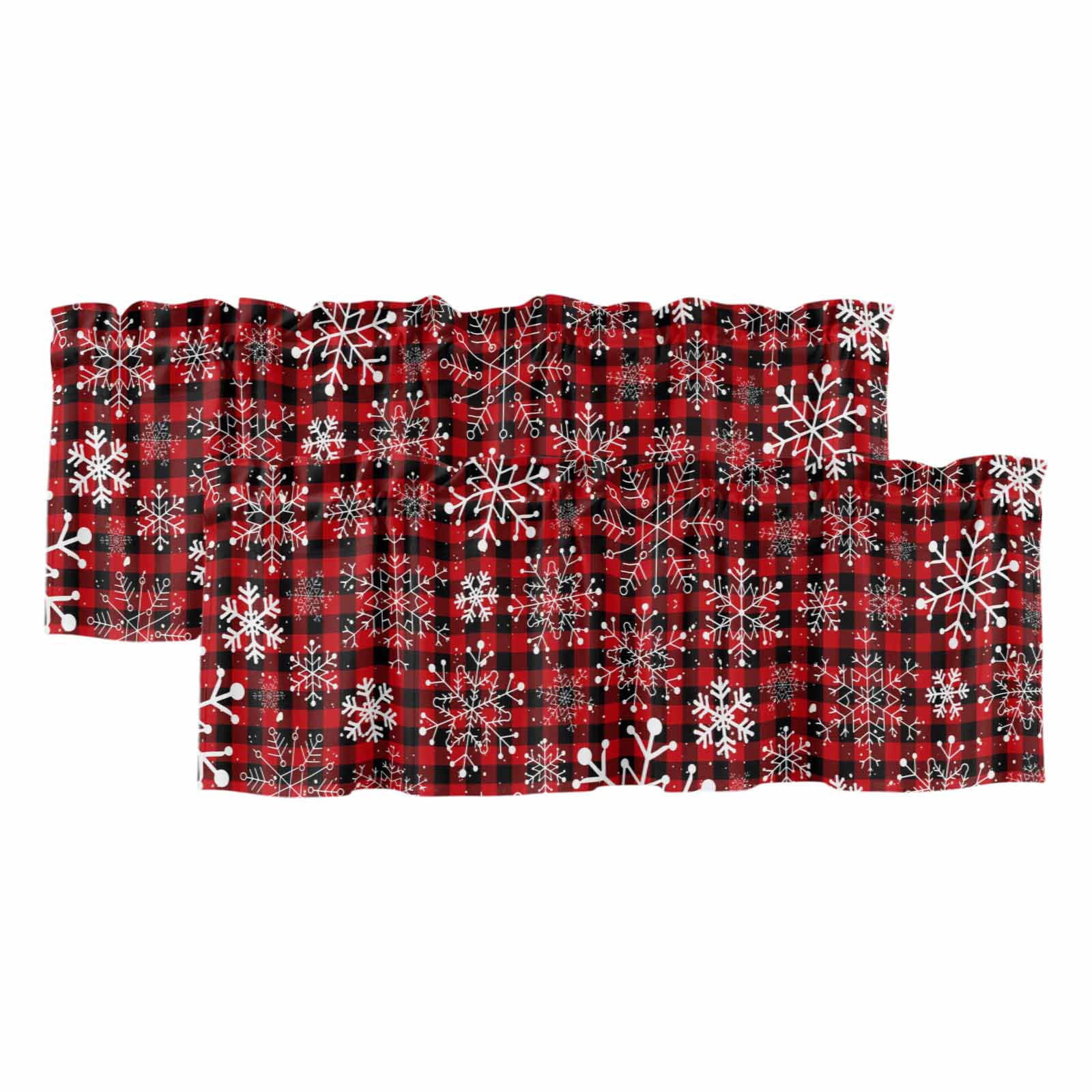 2 Pack Red Plaid Snowflake Christmas Valances for Windows Bedroom ...