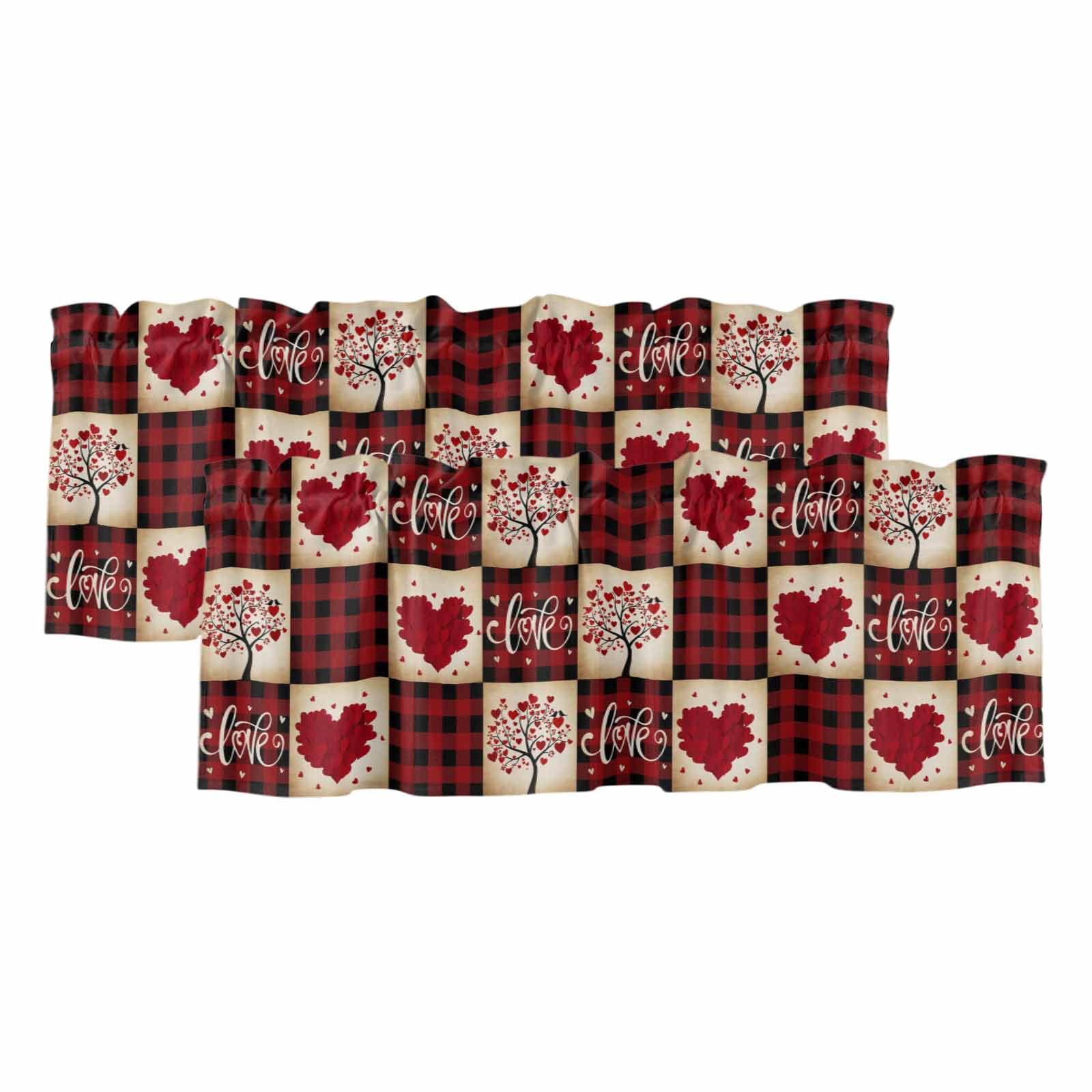 2 Pack Red Plaid Valentine's Day Valances for Windows Bedroom Living ...