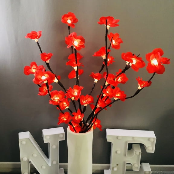2 Pack Red Plum Blossom Branch Lights Artificial Flowers Twig Light for Home Hotel Office Wedding Party Vase Decor