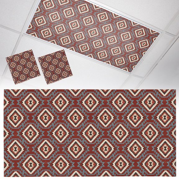 2 Pack Red Slate Diamonds Fluorescent Light Covers for Ceiling Lights Abstract Vintage Minimalist Geometric Grid Magnetic Ceiling Light Covers Overhead Light Filters for Office Classroom Home